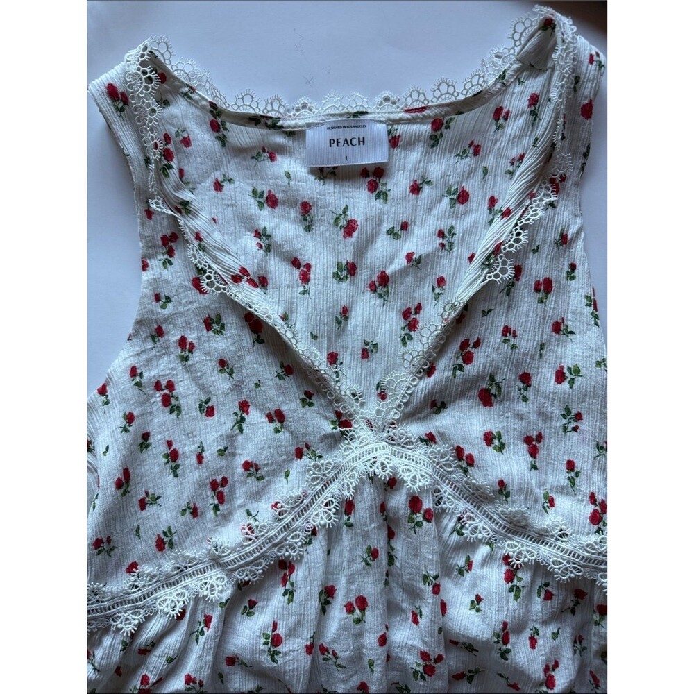 Peach Brand Women's Floral Lace-Trim Babydoll Top Cottagecore - Picture 3 of 5